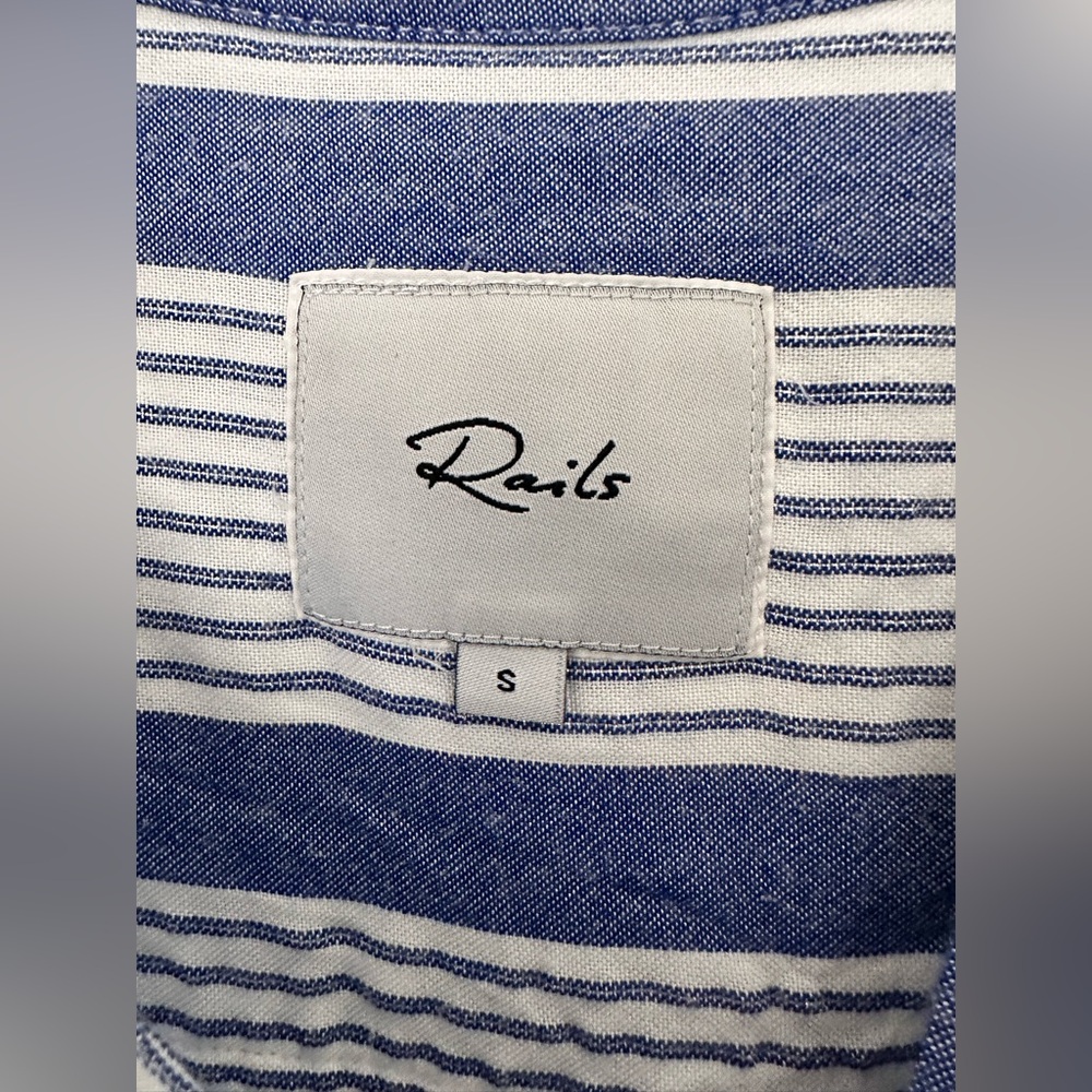 Rails Eloise Triston Stripe Top Blue White Mandarin Collar Soft Twill Blouse - Picture 4 of 6